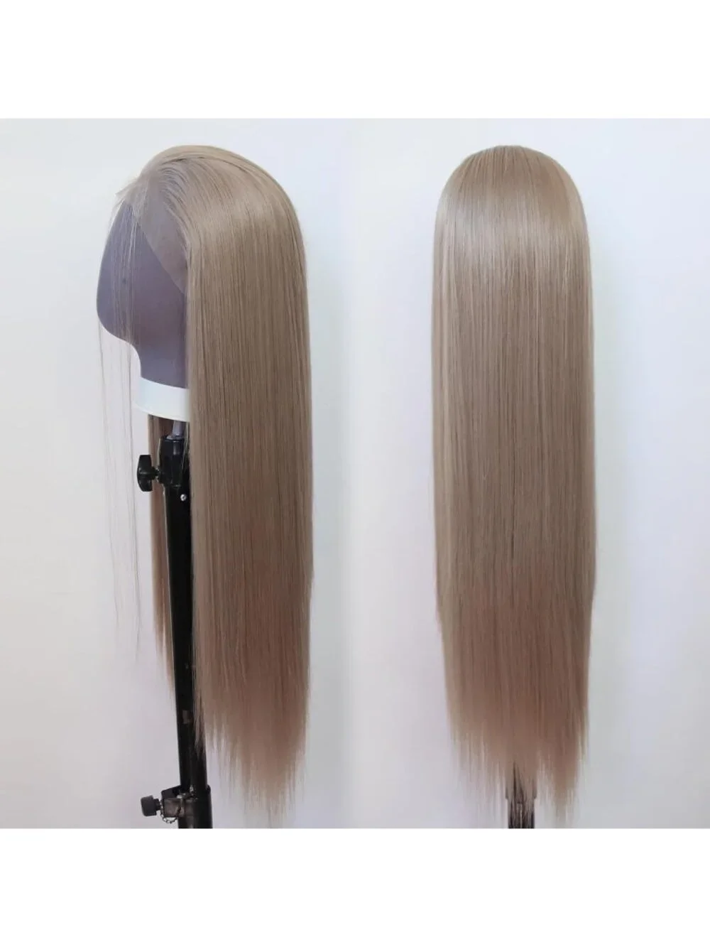 Long Straight Ash Blonde Lace Front Wig - Heat Resistant, Pre-Plucked, Natural